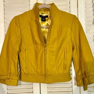Arden B. Cropped Yellow Leather Jacket, Size XXS